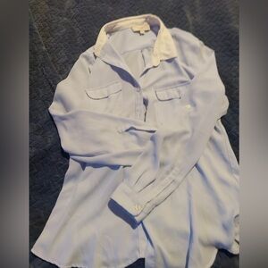 LOFT Sky Blue Shirt with Ivory Collar